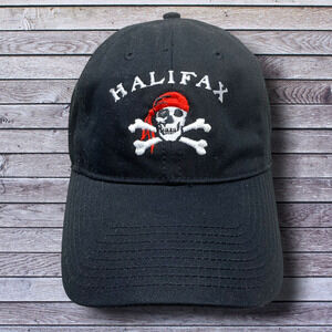 NEW Halifax Pirate Jolly Roger Black Canvas Strapback Hat Cap Skull & Bones NWOT